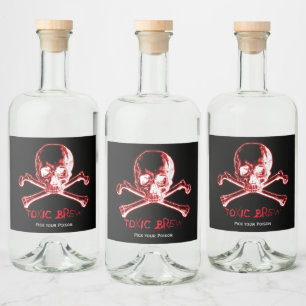 Halloween Glowing Skull and Crossbones Liquor Bottle Label