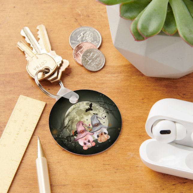 Halloween Gnome Couple Full Moon Key Ring (Desk)
