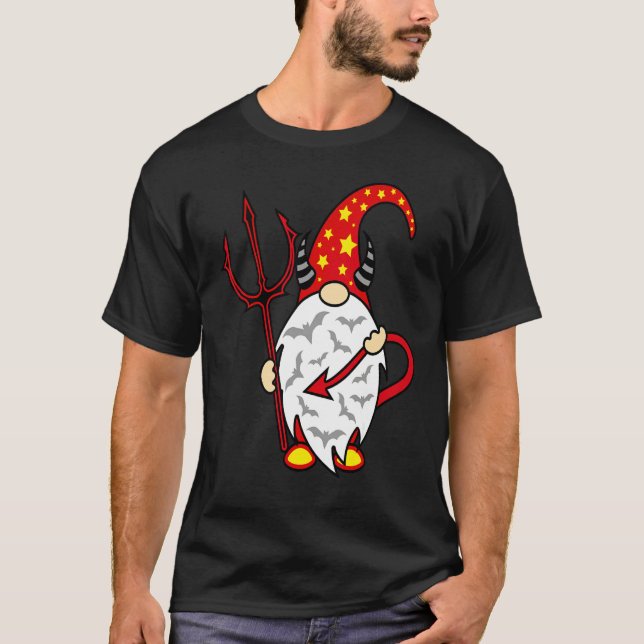 Halloween Gnome Devil with Trident and Long Devil' T-Shirt (Front)