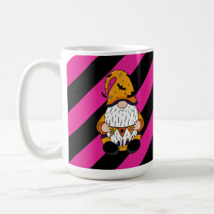 Halloween Gnome Pink and Black Striped Coffee Mug