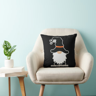 Halloween Gnome Witch White Hair Black Hat Cushion