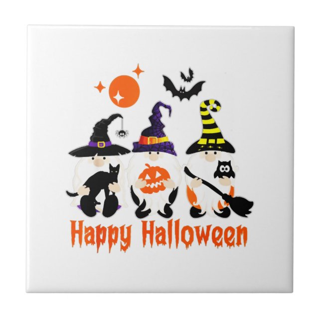 Halloween Gnomes Cute Autumn Pumpkin Fall Ceramic Tile (Front)