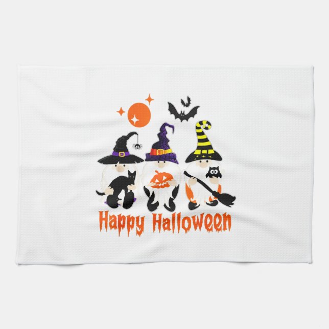 Halloween Gnomes Cute Autumn Pumpkin Fall Tea Towel (Horizontal)