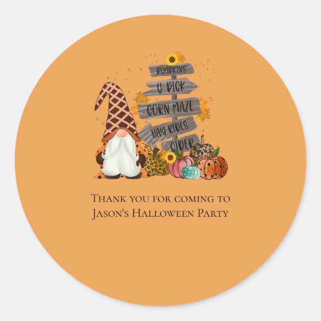 Halloween Gnomes, Fall, Pumpkins, Halloween Party Classic Round Sticker (Front)