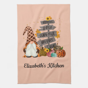 Halloween Gnomes, Fall, Pumpkins Tea Towel