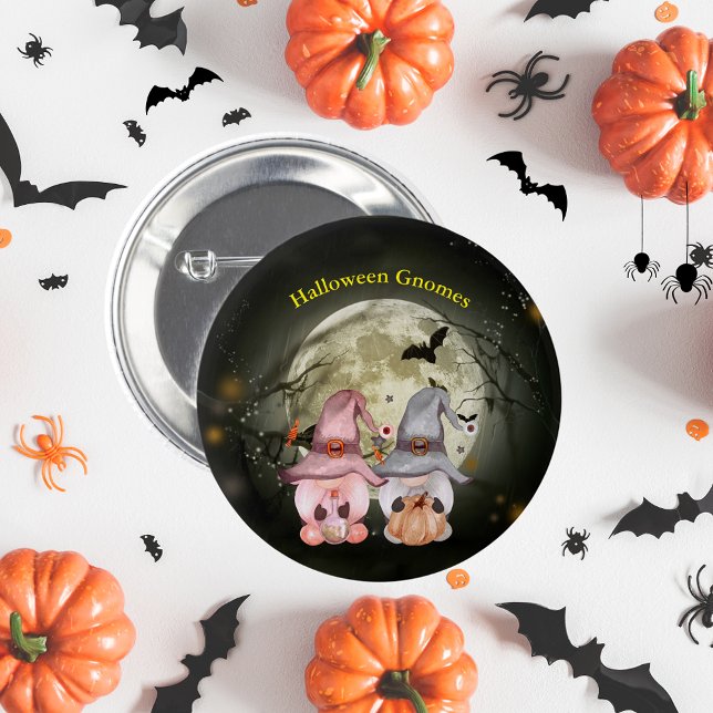Halloween Gnomes Full Moon Family Pin-Back 6 Cm Round Badge (Halloween Gnomes Full Moon Family Pin-Back Button)