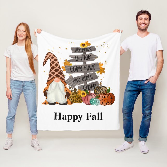 Halloween Gnomes, Happy Fall, Pumpkins, Hayrides Fleece Blanket (In Situ)