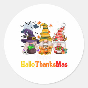 Halloween Gnomes Happy Hallothanksmas Thanksgiving Classic Round Sticker