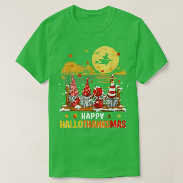 Halloween Gnomes Happy HalloThanksMas Thanksgiving T-Shirt (Design Front)