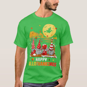 Halloween Gnomes Happy HalloThanksMas Thanksgiving T-Shirt