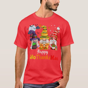 Halloween Gnomes Happy HalloThanksMas Thanksgiving T-Shirt