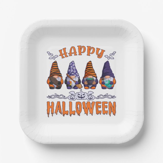 Halloween Gnomes Paper Plate (Front)