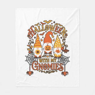 Halloween Gnomies Pumpkin Spider Web Bats_1 Fleece Blanket