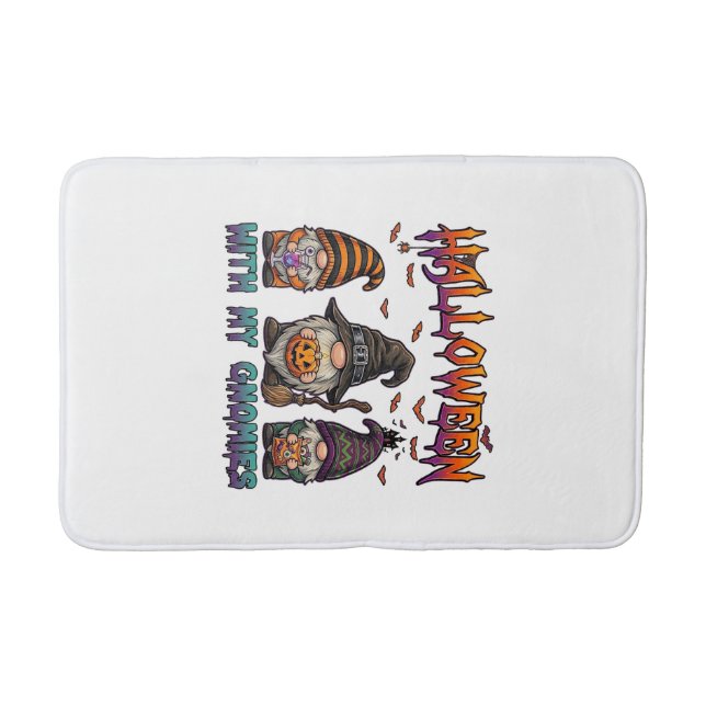 Halloween Gnomies Three Gnomes Witch Hat Pumpkin_1 Bath Mat (Front)