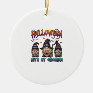 Halloween Gnomies Three Gnomes Witch Hat Pumpkin_1 Ceramic Ornament
