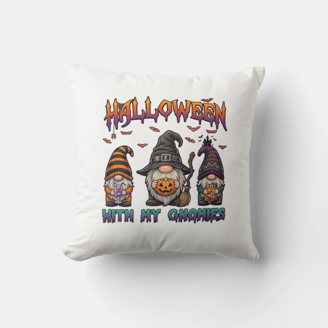 Halloween Gnomies Three Gnomes Witch Hat Pumpkin_1 Cushion (Front)
