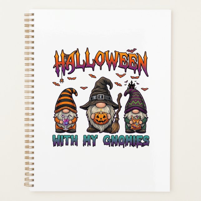 Halloween Gnomies Three Gnomes Witch Hat Pumpkin_1 Planner (Front)