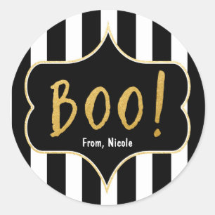 Halloween Gold BOO Black & White Striped Sticker