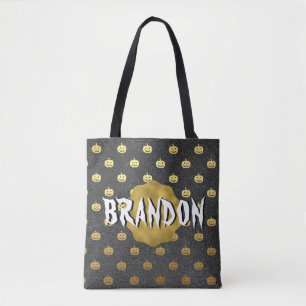 Halloween Gold Foil Pumpkin Name Candy Bag