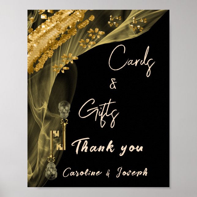 Halloween Gold Skulls, Glitter Cards Gifts Poster (Front)