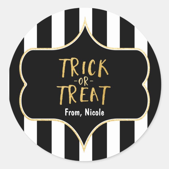 Halloween Gold TRICK OR TREAT Striped Sticker (Front)