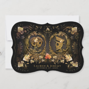Halloween Golden Elegance Skeletons Bracket Invitation