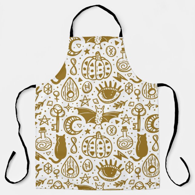 Halloween golden ink, seamless silhouette pattern. apron (Front)