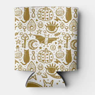 Halloween golden ink, seamless silhouette pattern. can cooler