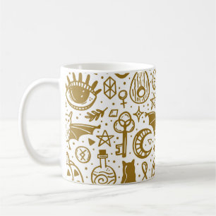 Halloween golden ink, seamless silhouette pattern. coffee mug