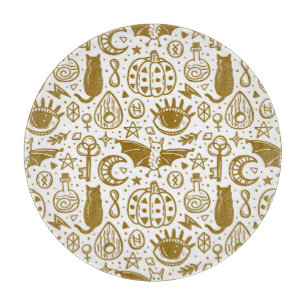 Halloween golden ink, seamless silhouette pattern. cutting board