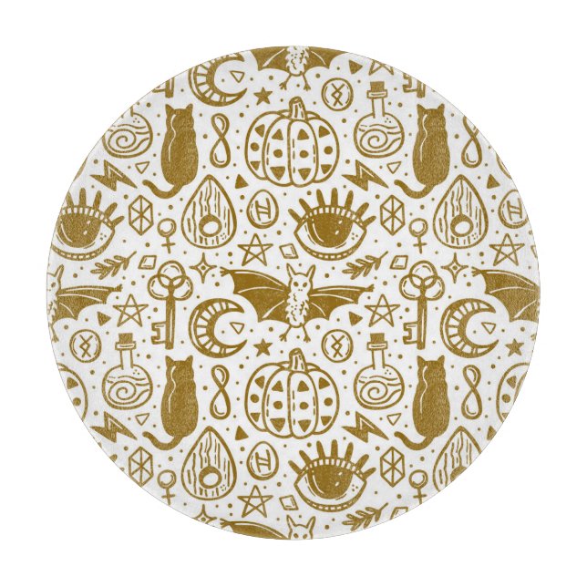 Halloween golden ink, seamless silhouette pattern. cutting board (Front)