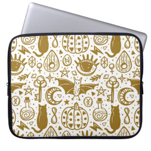 Halloween golden ink, seamless silhouette pattern. laptop sleeve