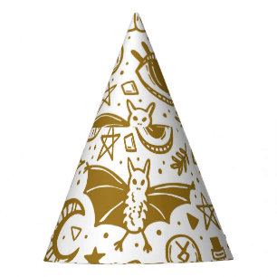 Halloween golden ink, seamless silhouette pattern. party hat
