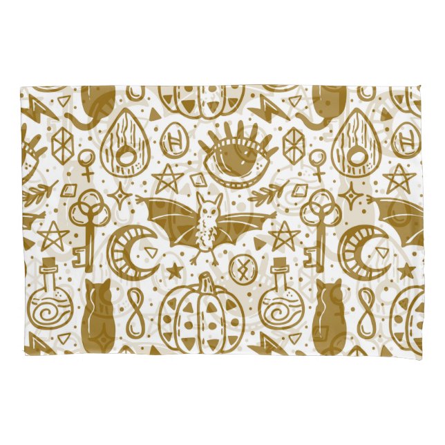 Halloween golden ink, seamless silhouette pattern. pillowcase (Front)