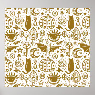 Halloween golden ink, seamless silhouette pattern. poster