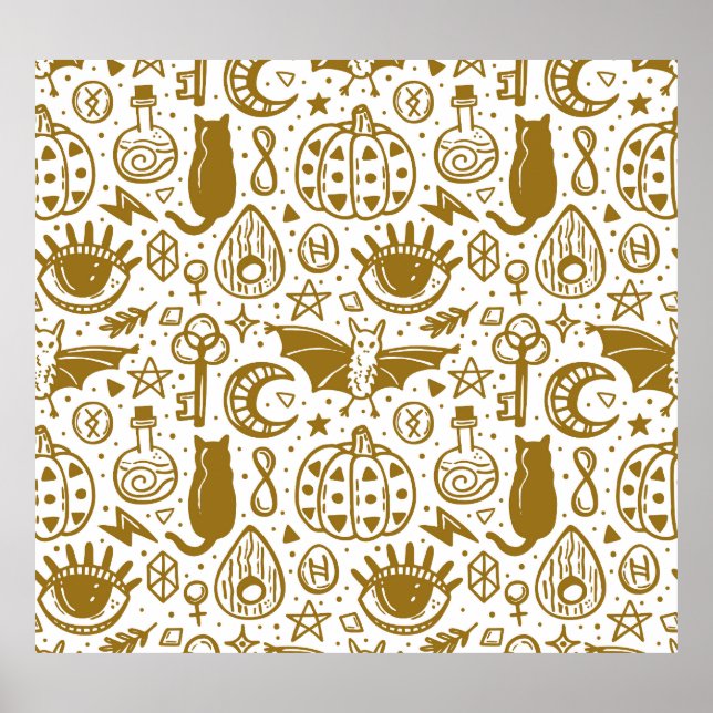 Halloween golden ink, seamless silhouette pattern. poster (Front)