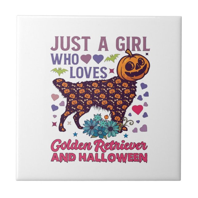 Halloween Golden Retriever_1 Ceramic Tile (Front)