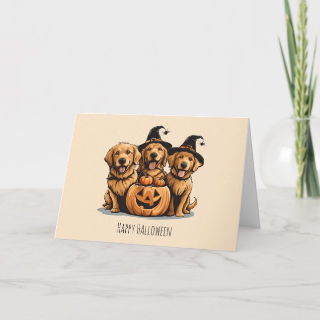 Halloween Golden Retriever Dogs Jack O Lantern Card (Front)