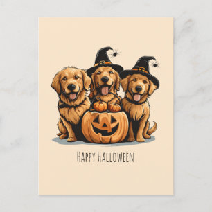Halloween Golden Retriever Dogs Jack O Lantern Postcard