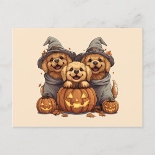 Halloween Golden Retriever Dogs Jack O Lantern Postcard