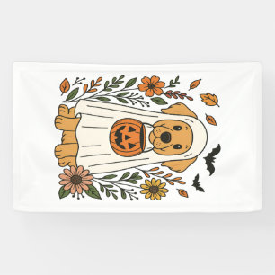 Halloween Golden Retriever Flowers Banner