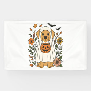 Halloween Golden Retriever Flowers Banner