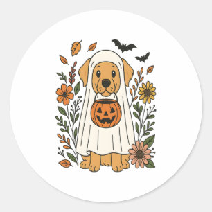 Halloween Golden Retriever Flowers Classic Round Sticker