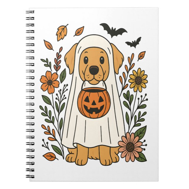 Halloween Golden Retriever Flowers Notebook (Front)