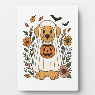 Halloween Golden Retriever Flowers Plaque