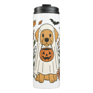 Halloween Golden Retriever Flowers Thermal Tumbler