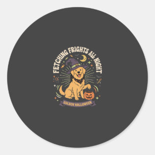 Halloween Golden Retriever Pumpkin Mischief Classic Round Sticker
