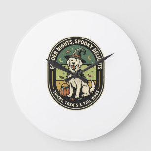 Halloween Golden Retriever Spooky Night Club Large Clock