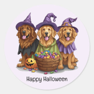 Halloween Golden Retriever Witch Dogs Classic Round Sticker