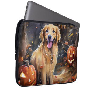 Halloween Golden Retriever With Pumpkins Scary Laptop Sleeve